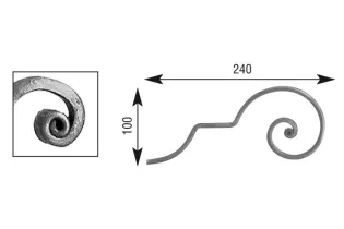 VOLUTE LISSE NOYAU 240x100 Section 14x6 ACIER FER FORGE Ref: V214L14X6