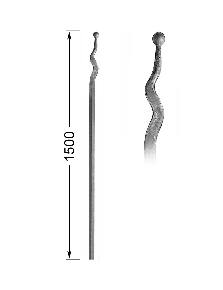 Barreau appointé L 1500 mm Carré 16x16 - Ref: 1SMB16-1500