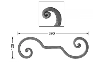 VOLUTE en S LISSE NOYAU 390x120 Section 14x14 ACIER FER FORGE Ref: VC11-14