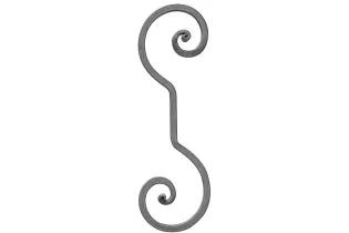 pièce élément ferronnier serrurier VOLUTE en S LISSE A NOYAUX 450x145 Section 14x14 ACIER FER FORGE Ref: VC13-14
