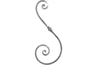 pièce élément ferronnier serrurier VOLUTE DECORATIVE LISSE A NOYAUX 630x250 Section 14x14 ACIER FER FORGE Ref: VC4-14