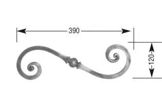 VOLUTE DECORATIVE LISSE NOYAU 390x120 Section 14x14 ACIER FER FORGE Ref: VC7-14