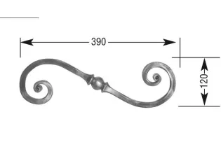 VOLUTE DECORATIVE MARTELE NOYAU 390x120 Section 14x14 ACIER FER FORGE Ref: VC8-14