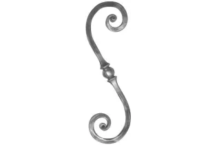 pièce élément ferronnier serrurier VOLUTE DECORATIVE MARTELE A NOYAUX 390x120 Section 14x14 ACIER FER FORGE Ref: VC8-14