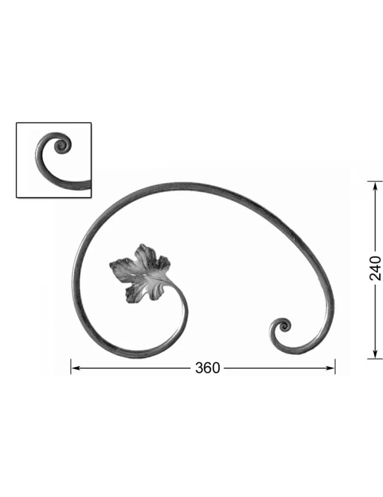 pièce élément ferronnier serrurier VOLUTE DECORATIVE LISSE FEUILLE 360x240 Section 12 ACIER FER FORGE Ref: VD12