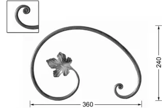 pièce élément ferronnier serrurier VOLUTE DECORATIVE LISSE FEUILLE 360x240 Section 12 ACIER FER FORGE Ref: VD12