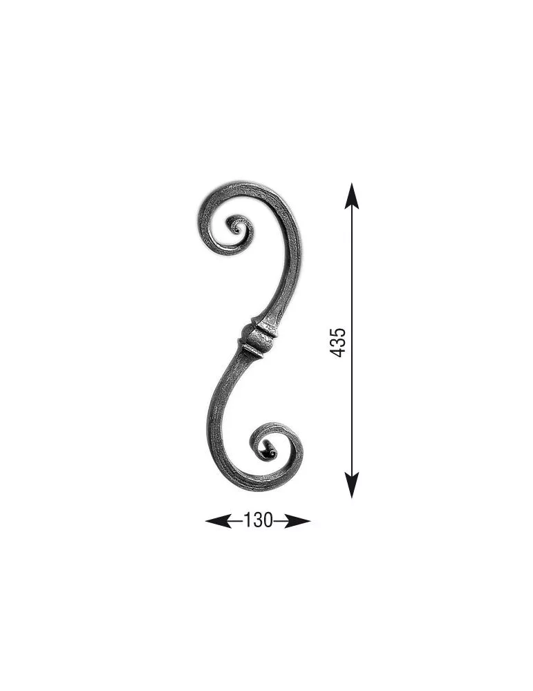 VOLUTE DECORATIVE MARTELE NOYAU 435x130 Section 20x20 ACIER FER FORGE Ref: VD5