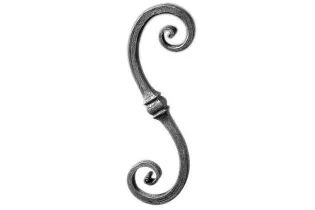 pièce élément ferronnier serrurier VOLUTE DECORATIVE MARTELE A NOYAUX 435x130 Section 20x20 ACIER FER FORGE Ref: VD5