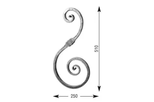 pièce élément ferronnier serrurier VOLUTE DECORATIVE MARTELE 510x250 Section 22x22 ACIER FER FORGE Ref: VD7
