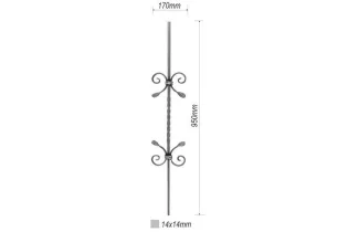 pièce élément ferronnier serrurier Balustre TORSADE 950x170 Section 14x14 ACIER FER FORGE Ref: BE05071-04