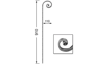 pièce élément ferronnier serrurier VOLUTE A FORMER LISSE NOYAU 910x110 Section 20x10 ACIER FER FORGE Ref: VF201-20X10