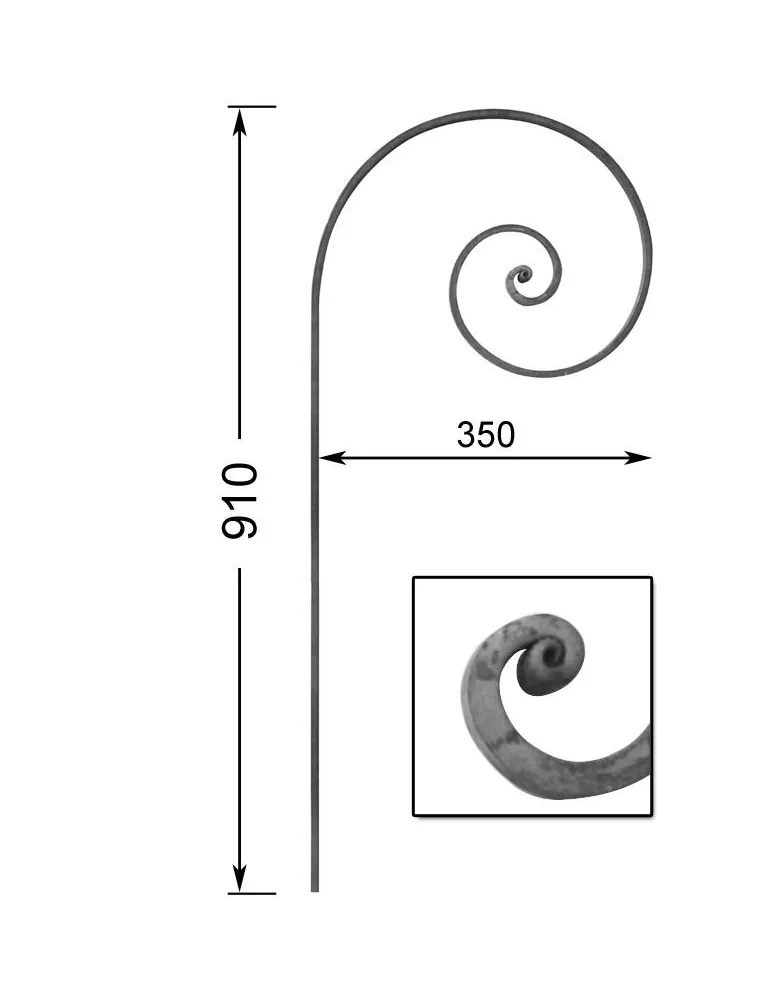 pièce élément ferronnier serrurier VOLUTE A FORMER LISSE 910x350 Section 16 ACIER FER FORGE Ref: VF210-16