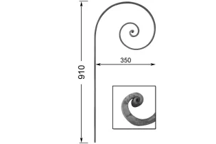 pièce élément ferronnier serrurier VOLUTE A FORMER LISSE 910x350 Section 20 ACIER FER FORGE Ref: VF210-20