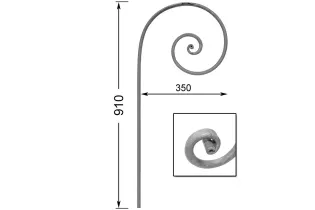 pièce élément ferronnier serrurier VOLUTE A FORMER LISSE NOYAU 910x350 Section 16 ACIER FER FORGE Ref: VF300-R16