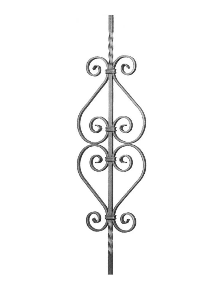 Balustre TORSADE 950x240 Section 12x12 ACIER FER FORGE Ref: BE05078...