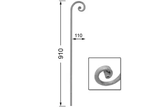 pièce élément ferronnier serrurier VOLUTE A FORMER LISSE NOYAU 910x110 Section 16 ACIER FER FORGE Ref: VF301-R16