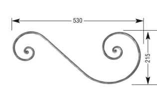 VOLUTE en S MARTELE NOYAU 530x215 Section 14x8 ACIER FER FORGE Ref: VP1M14X8