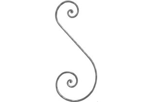 pièce élément ferronnier serrurier VOLUTE en S MARTELE A NOYAUX 530x215 Section 14x8 ACIER FER FORGE Ref: VP1M14X8
