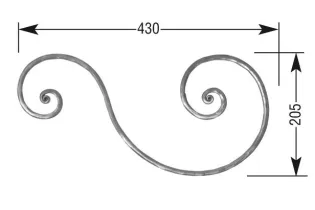 VOLUTE en S MARTELE NOYAU 430x205 Section 14x8 ACIER FER FORGE Ref: VP2M14X8