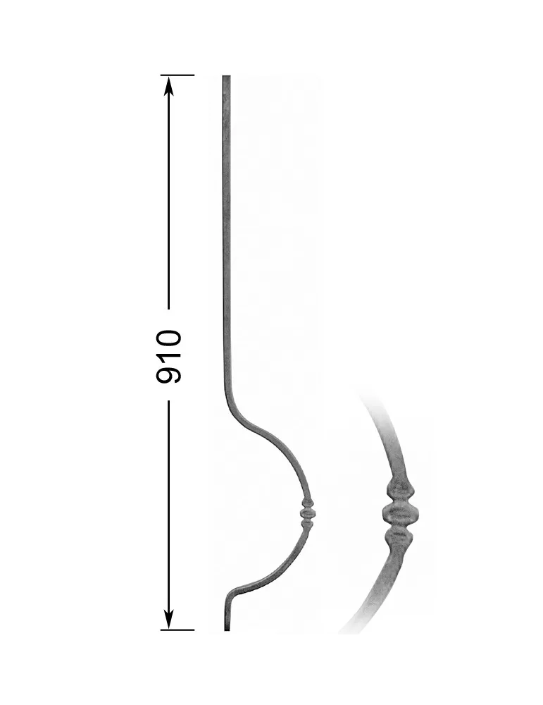 Barreau de balcon HAUTEUR 910 mm Carré 14x14 - Ref 103GLS-14-910
