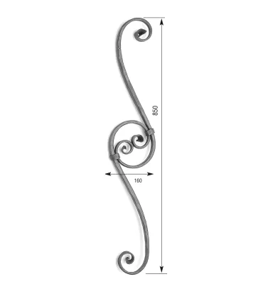 Barreau forgé HAUTEUR 850 mm x 160 mm LARGEUR Carré 16x16 - Ref 14-16-850