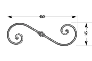 VOLUTE DECORATIVE LISSE NOYAU 450x145 Section 14 ACIER FER FORGE Ref: VR10-14