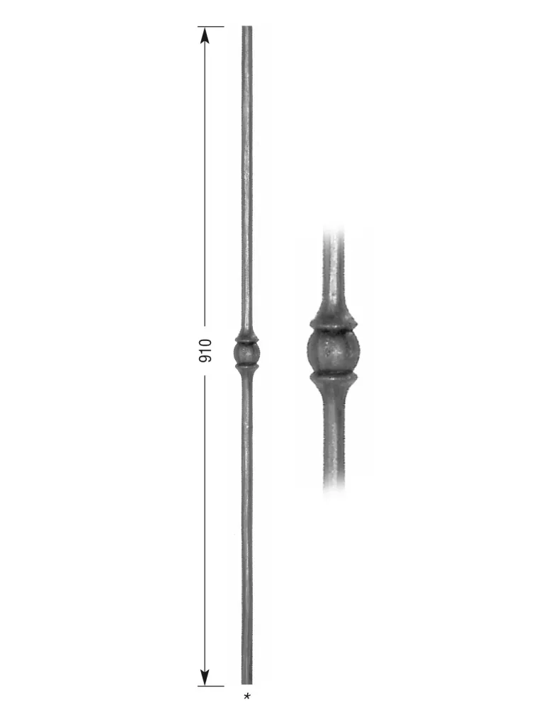 Barreau forgé HAUTEUR 910 mm Rond 14 - Ref 15M-14-910