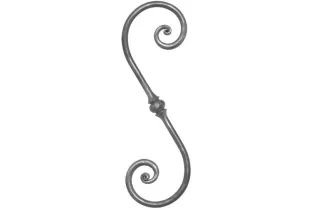 pièce élément ferronnier serrurier VOLUTE DECORATIVE LISSE A NOYAUX 450x145 Section 14 ACIER FER FORGE Ref: VR10-14