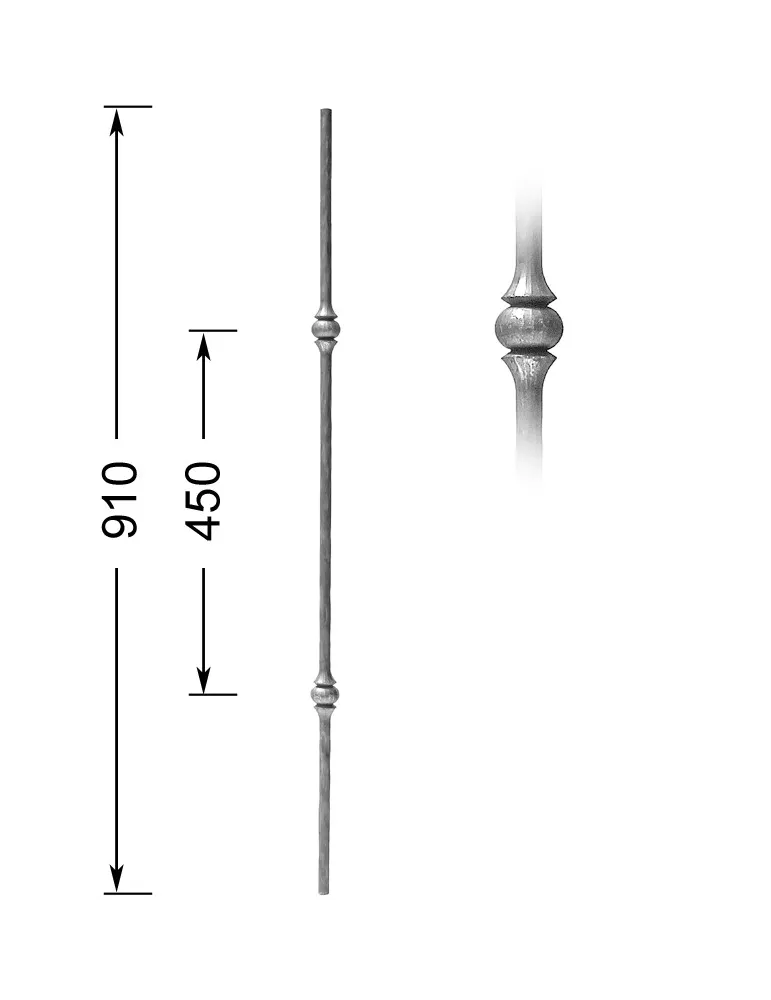 Barreau forgé HAUTEUR 910 mm Rond 14 - Ref 15MD2-14-910
