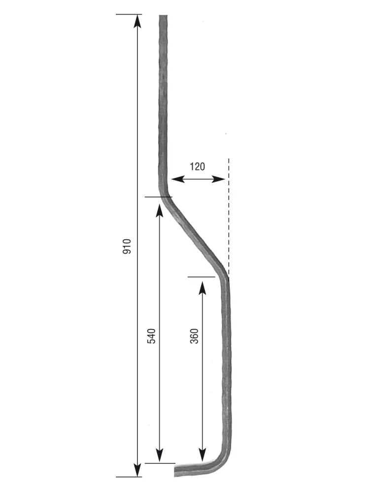 Barreau forgé galbé HAUTEUR 910 mm Carré 14x14 - Ref 1GS-14-910