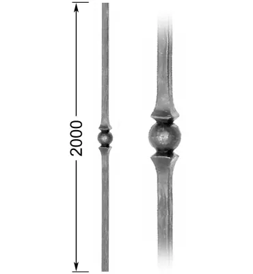 Barreau forgé HAUTEUR 2000 mm Carré 18x18 - Ref 21-18-2000
