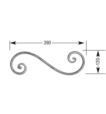 VOLUTE en S LISSE NOYAU 390x120 Section 12 ACIER FER FORGE Ref: VR1-12