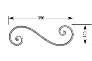 VOLUTE en S LISSE NOYAU 390x120 Section 12 ACIER FER FORGE Ref: VR1-12