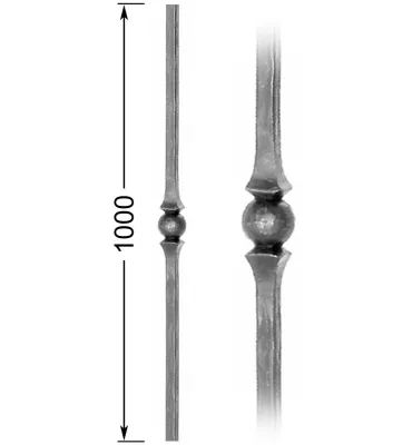 Barreau forgé HAUTEUR 1000 mm Carré 20x20 - Ref 21-20-1000
