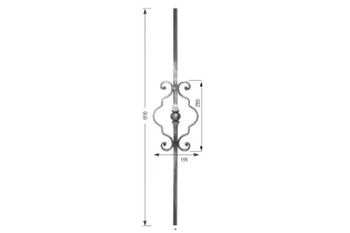 Barreau forgé HAUTEUR 910 mm - motif L. 165 x H. 255 mm Carré 14x14 - Ref 21LV2-14-910