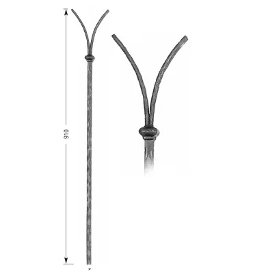 Barreau forgé HAUTEUR 910 mm - arcades L. 110 mm Barreau carré 14x14 arcades plat 14x6 - Ref 22ABIS-14-910