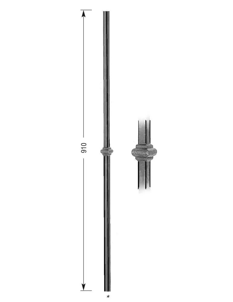 Barreau forgé HAUTEUR 910 mm Carré 14x14 - Ref 22L-14-910