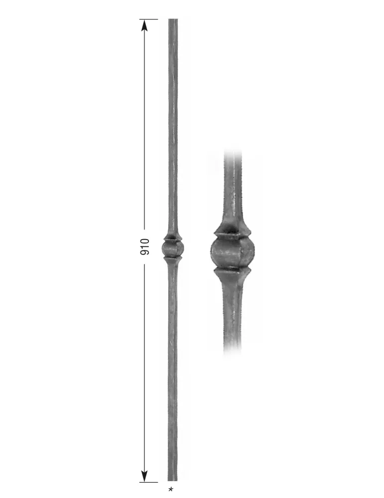 Barreau forgé HAUTEUR 910 mm Carré 14x14 - Ref 23-14-910