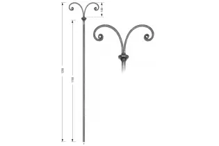 Barreau forgé HAUTEUR 1100 mm - volutes L. 200 mm Rond 14 - Ref 25ABIS-14-1200