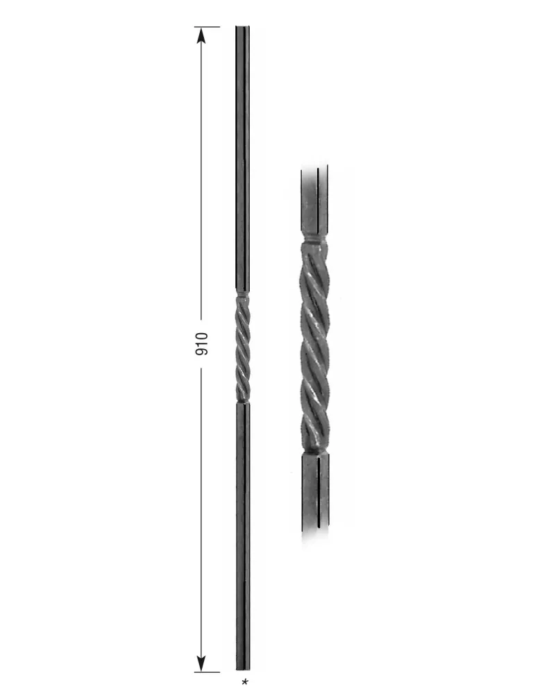 Barreau forgé HAUTEUR 910 mm Carré 14x14 - Ref 25L-14-910