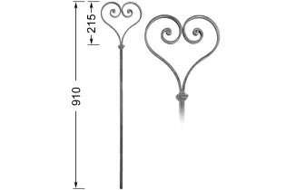 Barreau forgé HAUTEUR 910 mm - volutes L. 200 mm Barreau carré 14x14 volutes plat 14x6 - Ref 26ABIS-14-910