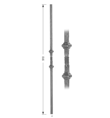 Barreau forgé HAUTEUR 910 mm Carré 14x14 - Ref 30-14-910