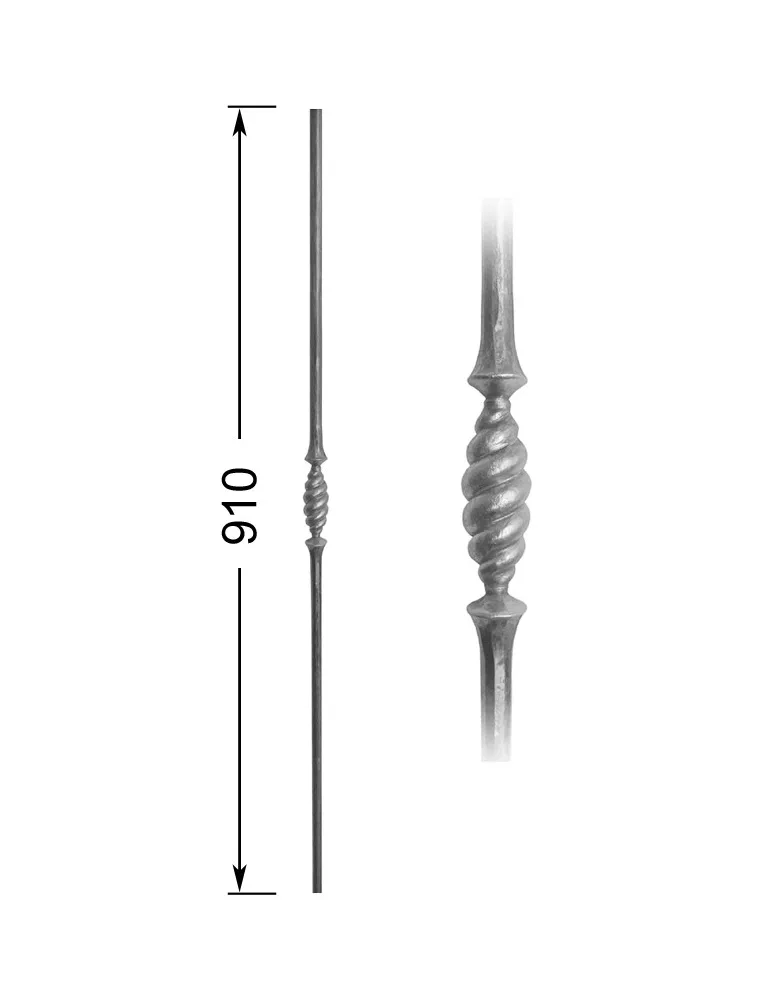 Barreau forgé HAUTEUR 910 mm Rond 14 - Ref 306-14-910