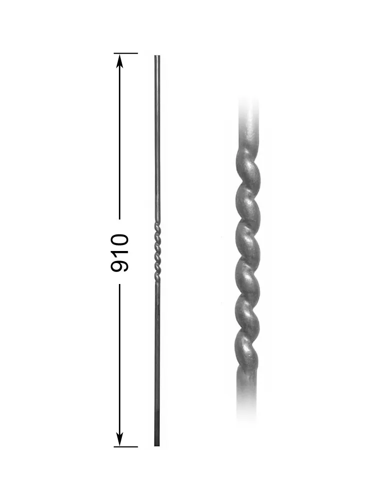 Barreau forgé HAUTEUR 910 mm Rond 14 - Ref 307-14-910