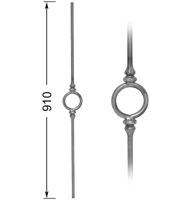 Barreau forgé HAUTEUR 910 mm x 100 mm LARGEUR - anneau diamètre 100 mm Rond 14 - Ref 31AR-14-910