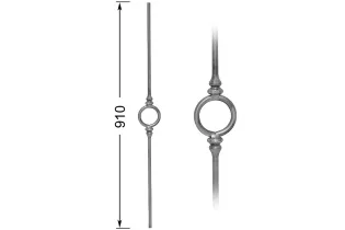 Barreau forgé HAUTEUR 910 mm x 100 mm LARGEUR - anneau diamètre 100 mm Rond 14 - Ref 31AR-14-910