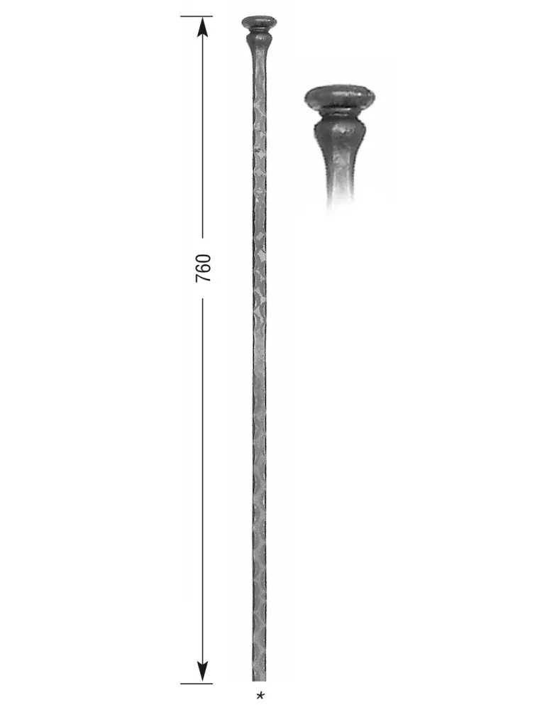 Barreau forgé HAUTEUR 760 mm Carré 14x14 - Ref 32A-14-760