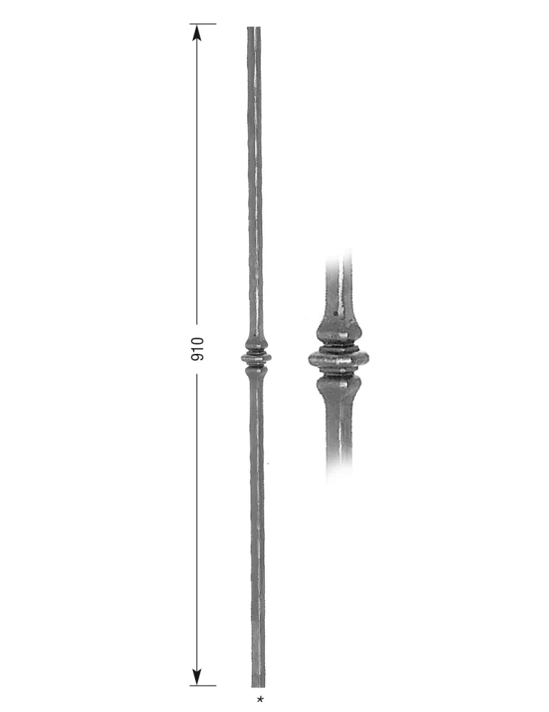 Barreau forgé HAUTEUR 910 mm Carré 14x14 - Ref 33-14-910