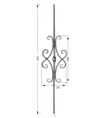 Barreau forgé HAUTEUR 910 mm - motif L. 220 x H. 500 mm Rond 14 - Ref 35L-14-910