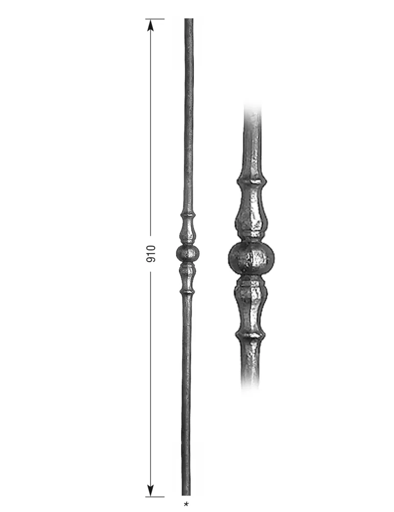 Barreau forgé HAUTEUR 910 mm Rond 14 - Ref 38-14-910